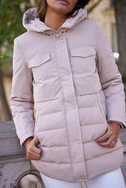 ELA kurze gesteppte Kapuzenparka Jacke in beige