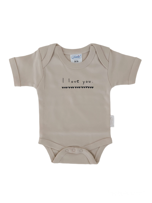 Kurzarm Body 'I love you' in taupe