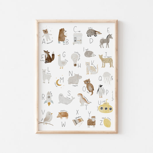 Poster Alphabet A4 Tiere