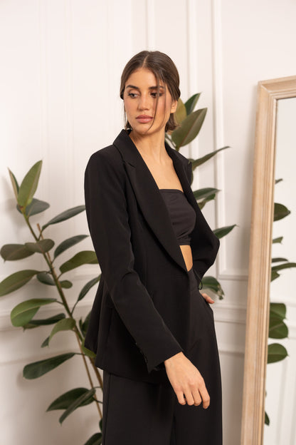 ELEGANCE Blazer Jacke mit einem Knopf in schwarz