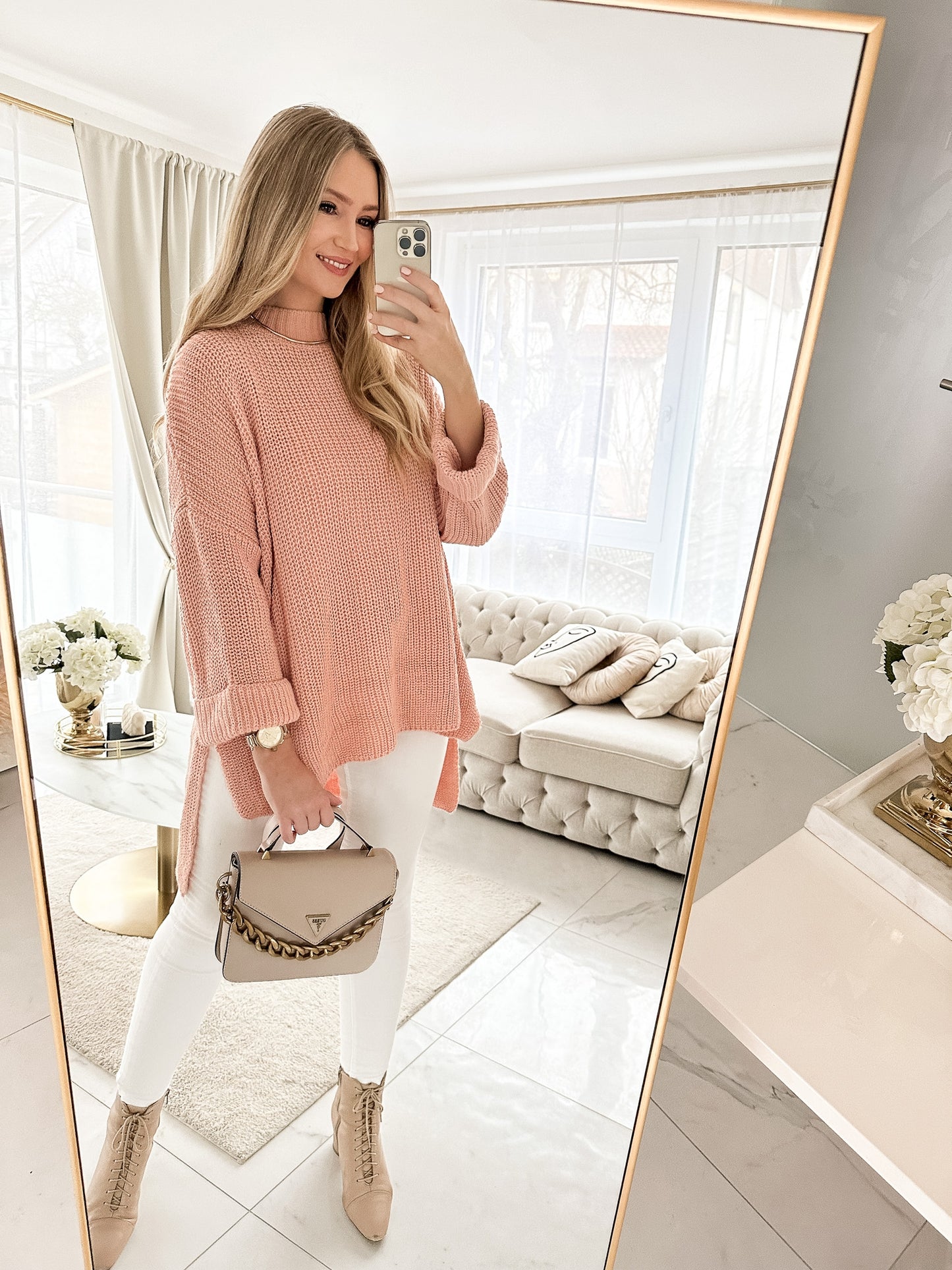 ZOELLA Long Pullover mit Seiten-Schlitz in peach