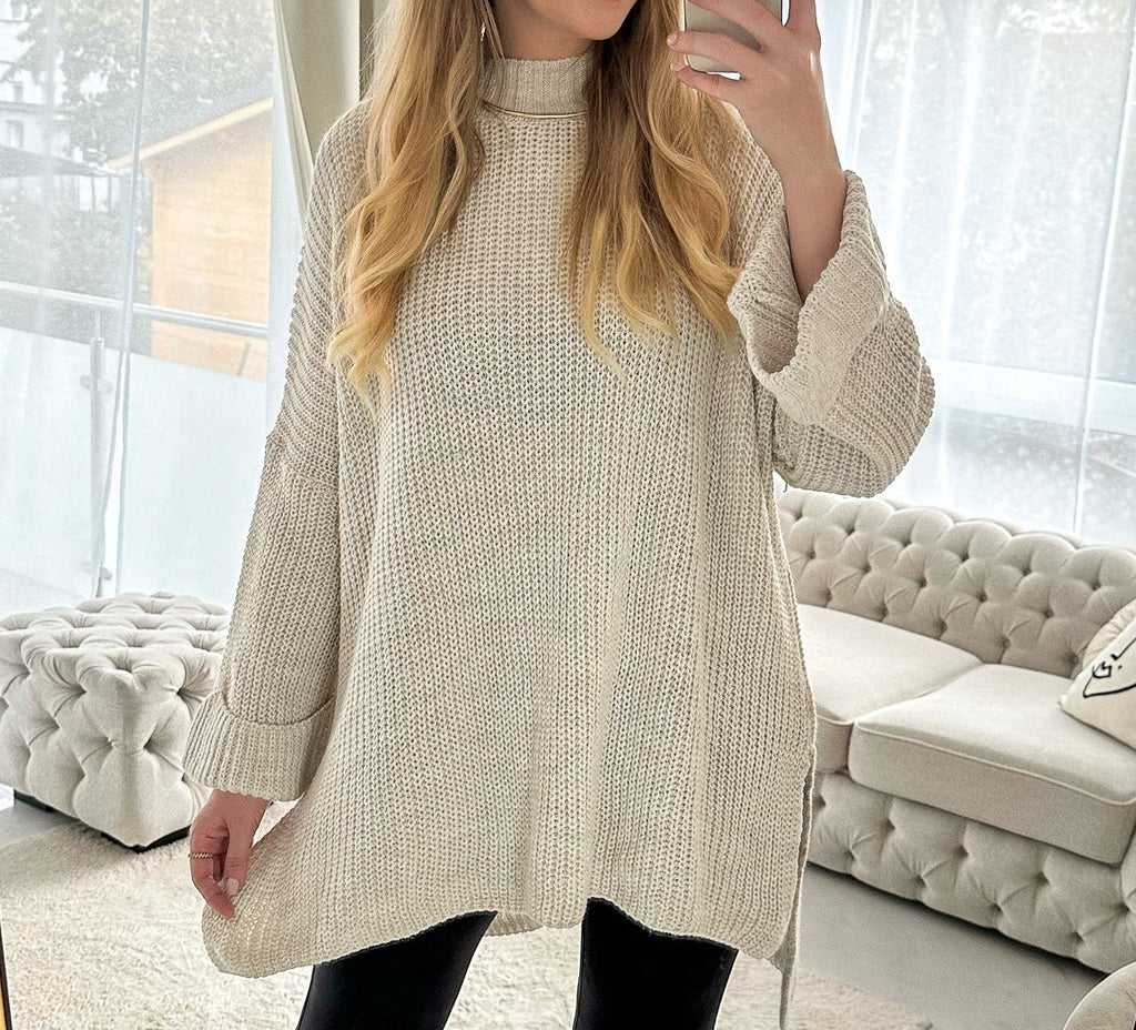 ZOELLA Long Pullover mit Seiten-Schlitz in creme