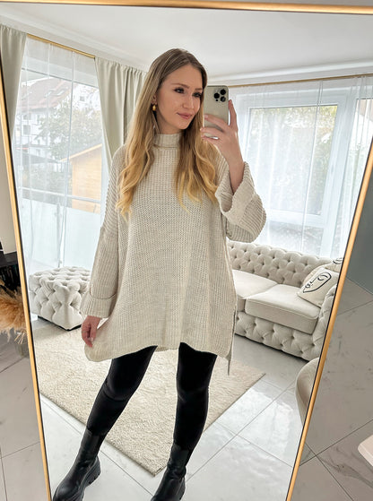 ZOELLA Long Pullover mit Seiten-Schlitz in creme